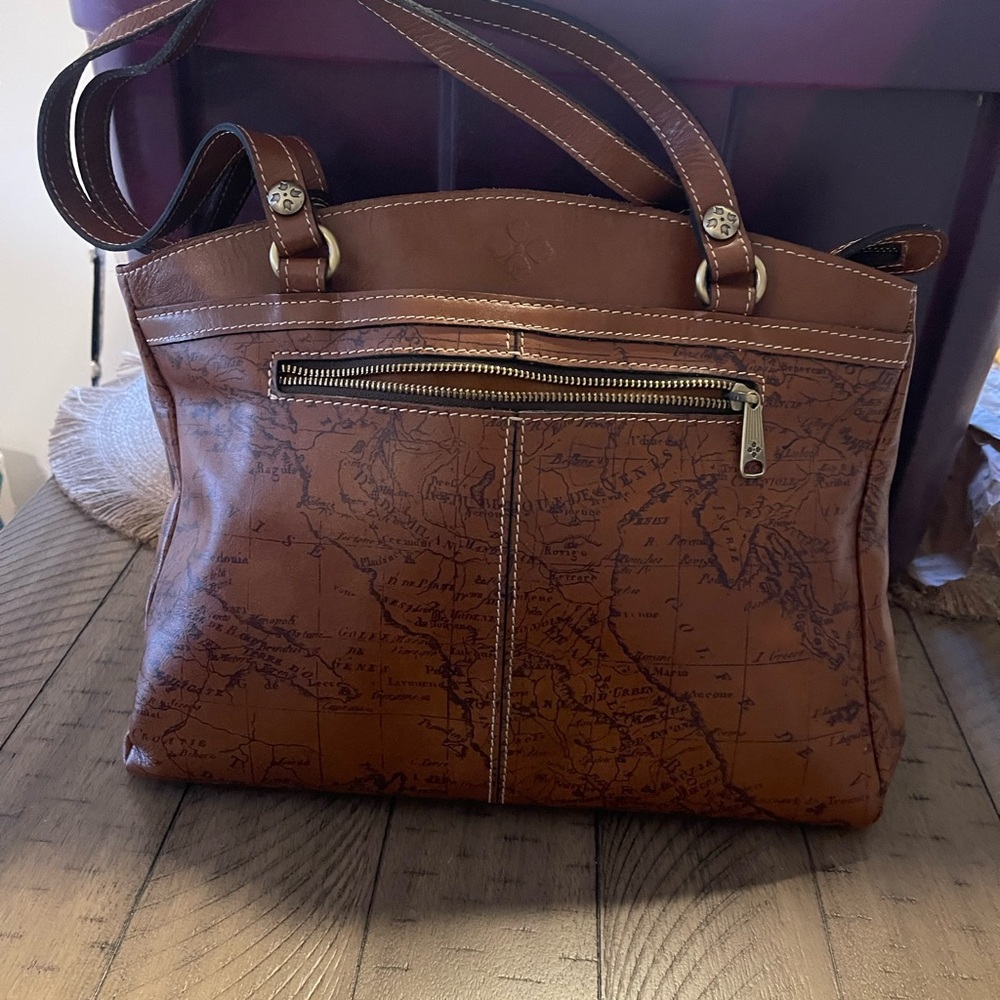 Patricia Nash Brown Leather Tote Bag with Map Design